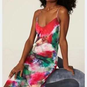 Adam Lippes Collective Floral Multi Color Silk Charmeuse Slip Midi Dress